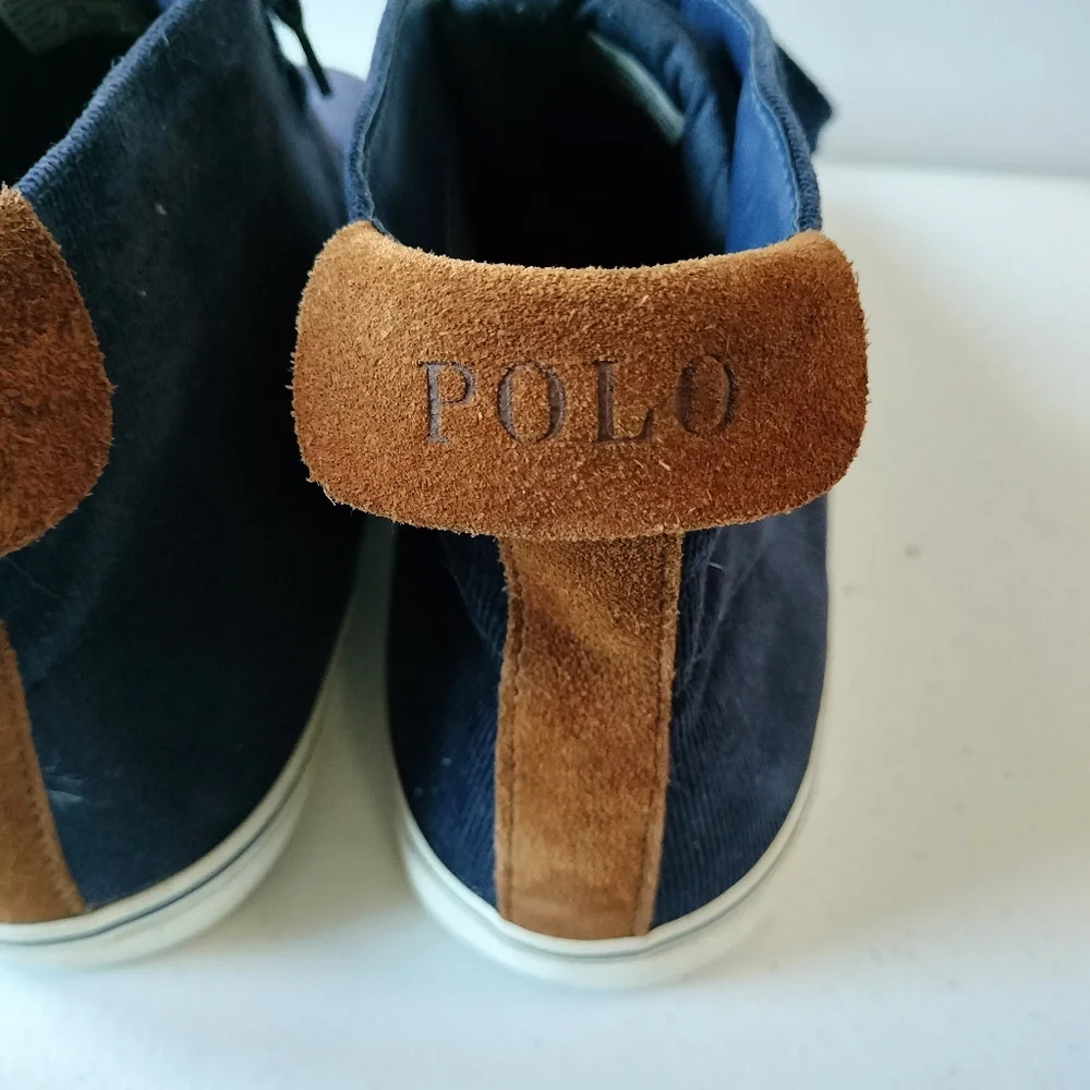 Polo Ralph Lauren Talin Navy Corduroy Brown Suede High-Top Sneakers 14 Preppy